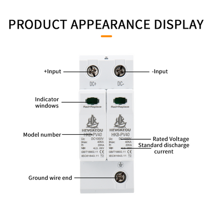 PV DC Surge Protective Device (SPD) Type 2 | 2-Pole Surge Arrester for Solar Inverters & Controllers | Lightning & Surge Protection for Photovoltaic Systems
