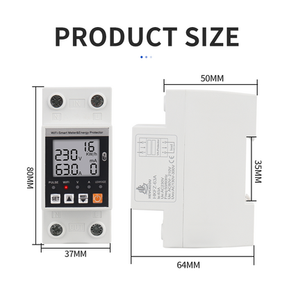 TUYA WiFi Earth Leakage Protector 63A | Smart Over/Under Voltage Relay Switch with Energy kWh Meter for Home & Industry | Alexa/Google Home Compatible RCBO