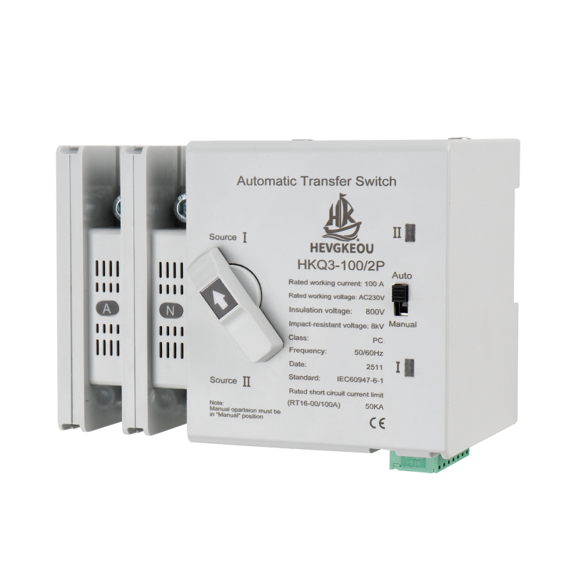 2P 100A Automatic Transfer Switch (ATS) | 230VAC Dual Power Changeover | Auto/Manual with Seamless Millisecond Switching | DIN Rail