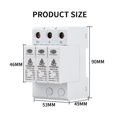 DC Surge Protective Device (SPD) Type 1+2 HKB/HKU-PV40 | 3P 40kA DC1000V Lightning Arrester for PV Systems | Red=Replace Indicator, CE Certified